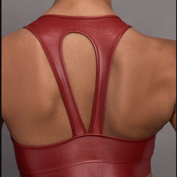 Carbon 38 Action Bra 2.0 Metallic Red Dahlia Racerback Sports Bra Workout sz L - Picture 4 of 11
